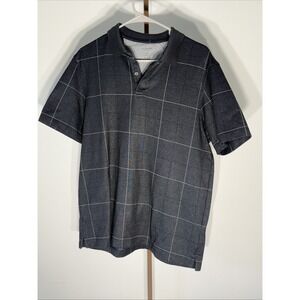 Van Heusen Men's M Polo Shirt Black/Gray Checkered, Flex Short Sleeve, Collared